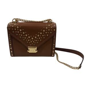 *B53 MICHAEL KORS Whitney Studded Shoulder Bag Brown/Gold 7Hx9.5Wx3.5D